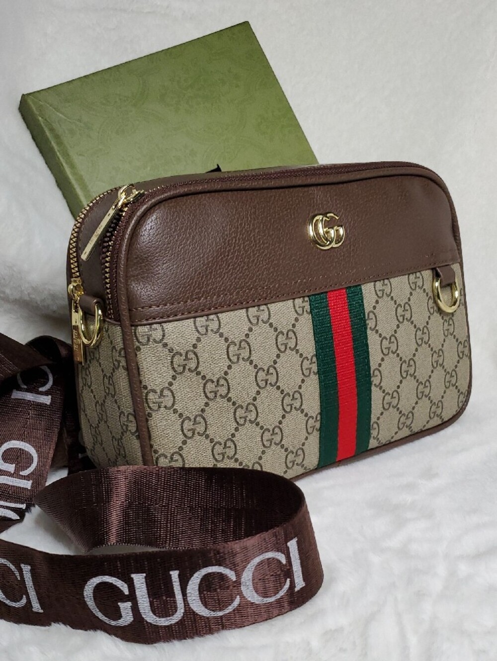 Brown GG Supreme Messenger with Green-Red Web Stripe - Picture 3 of 15